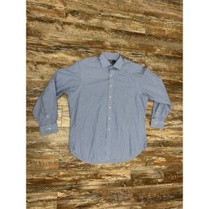 Mens Polo Ralph Lauren Blue & White Checker Print Long Sleeve Shirt Size 17 1/2